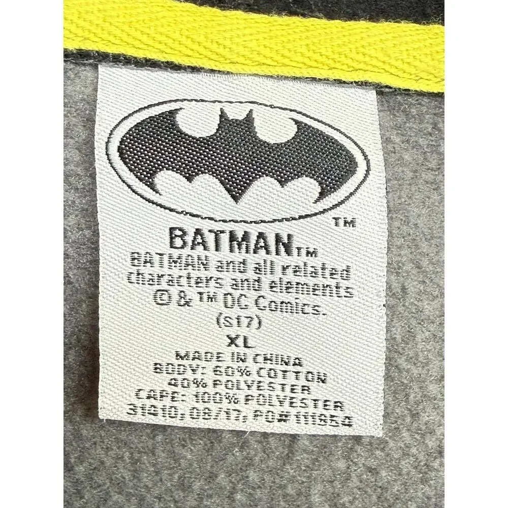 Batman Hoodie Youth XL Gray Black Full Zip‎ Costume Cape Mask DC Comics Logo
